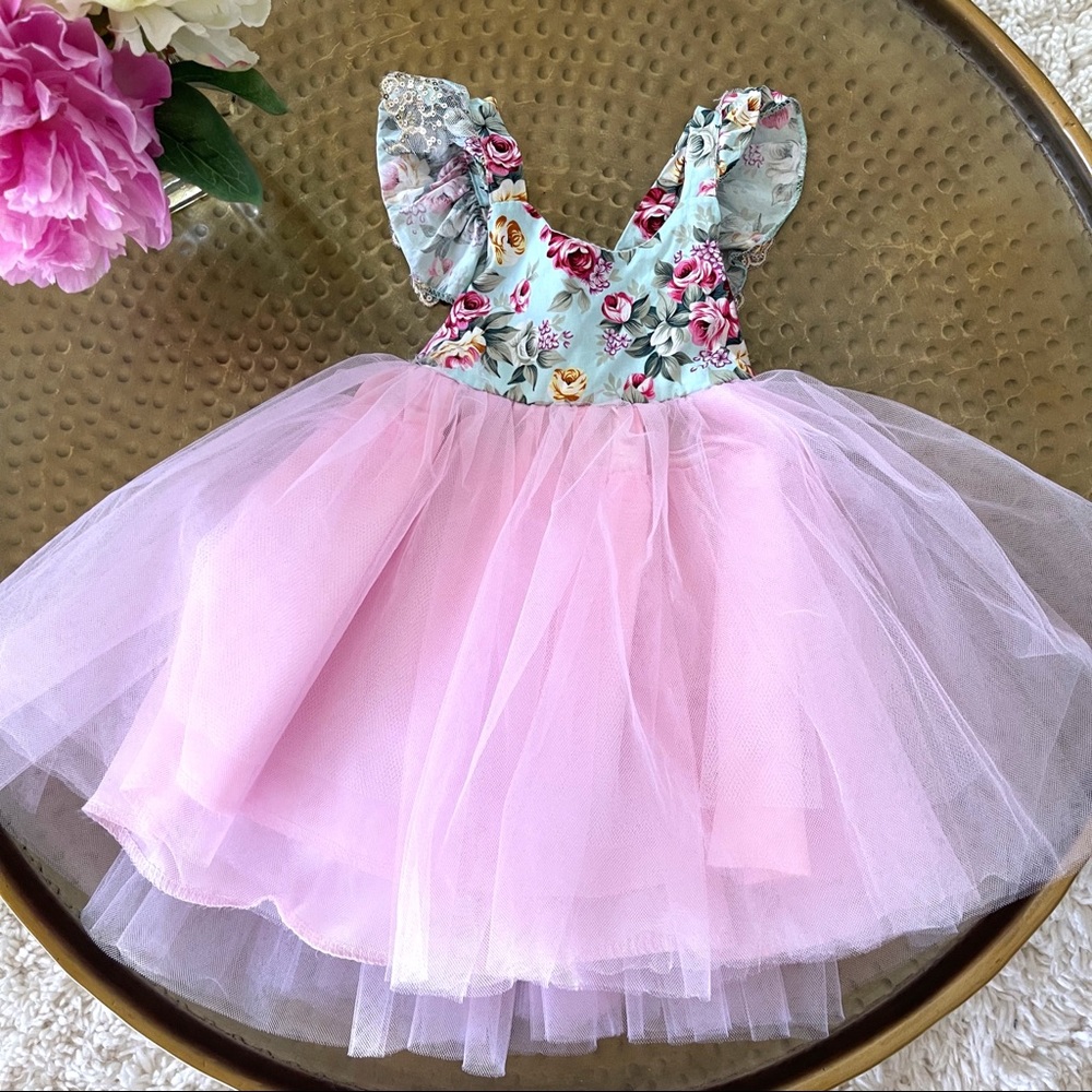 Girls Floral Sequin Apron Tulle Party Dress 18-24 mo
